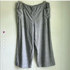 Chico's Black and White Wide Leg Linen Blend Coastal Lagen Look Pants Sz 12 or L